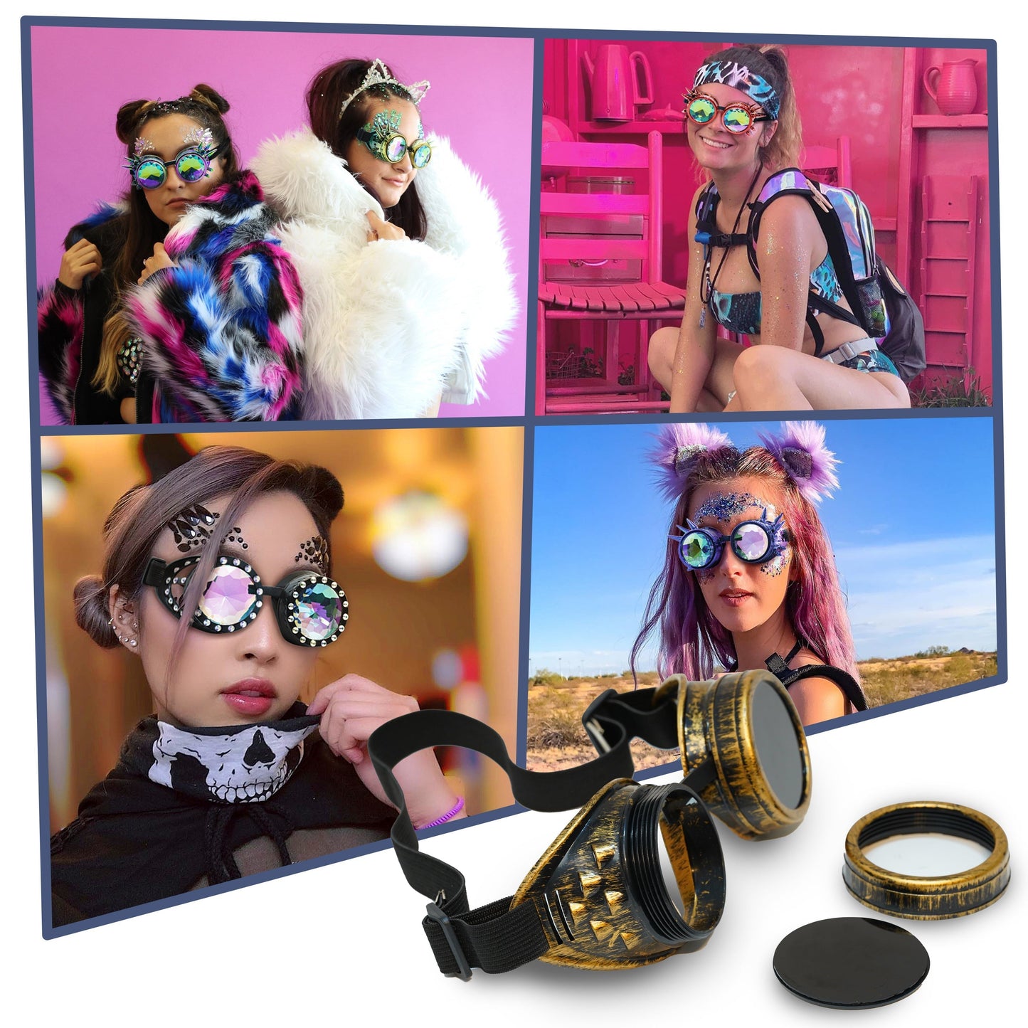 Prism Vision Steampunk Goggles and Kaleidoscope Glasses