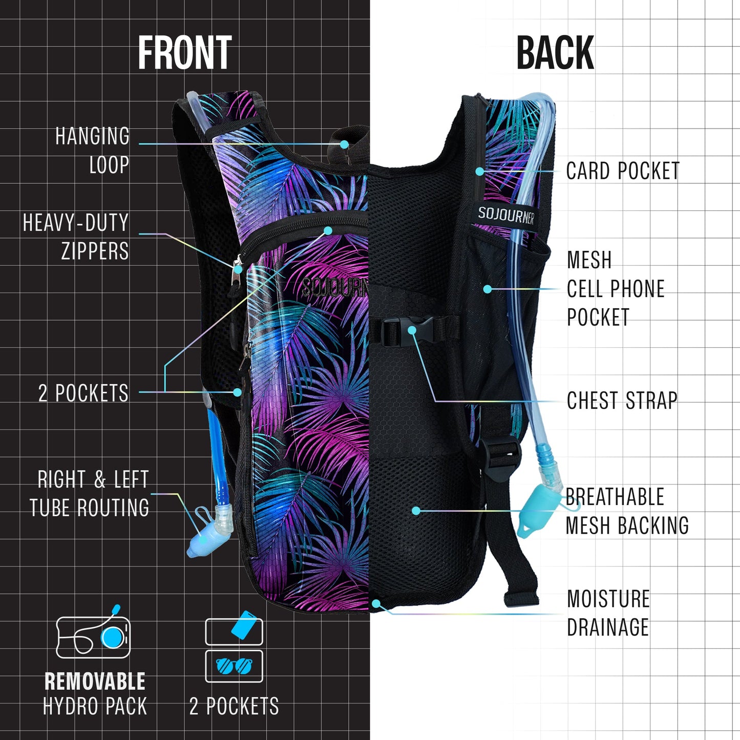 Hype Hydro Reflective Rave Hydration Pack (Small)