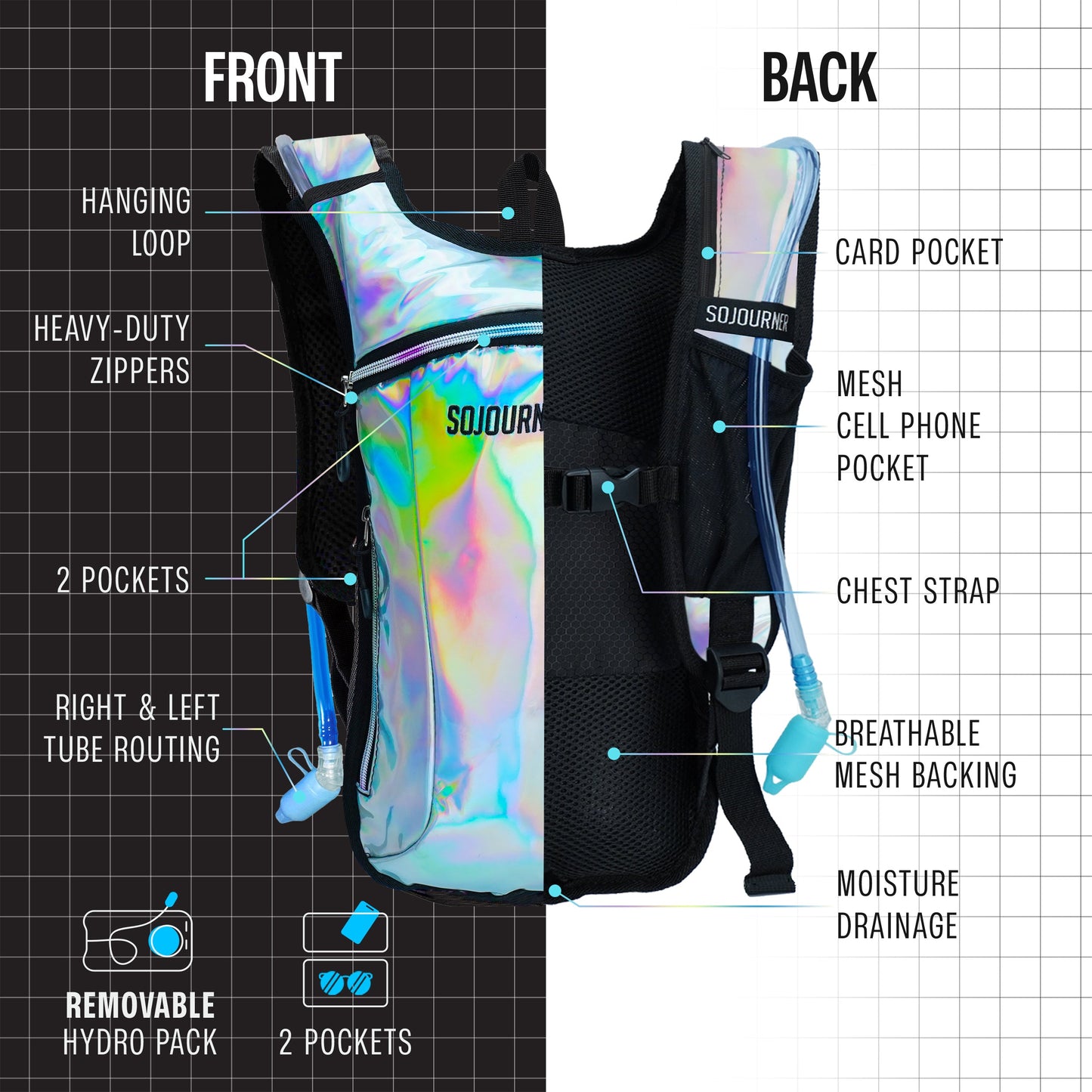 Hype Hydro Reflective Rave Hydration Pack (Small)