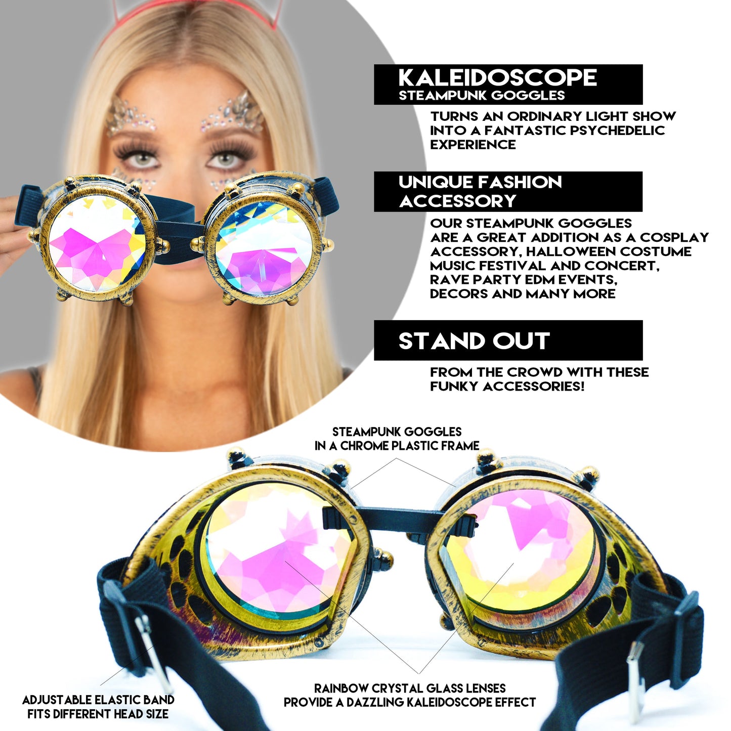 Prism Vision Steampunk Goggles and Kaleidoscope Glasses