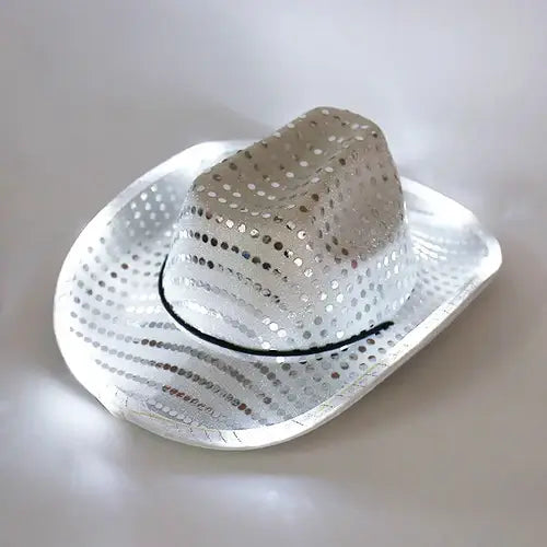 LED sequin cowboy hat with vibrant lights, perfect for parties, cosplay, and Halloween celebrations.