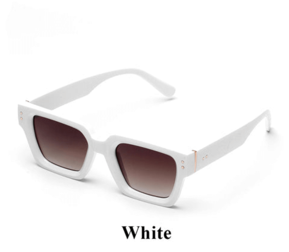 White oversized sunglasses with gradient lenses, stylish and modern design for summer fashion.