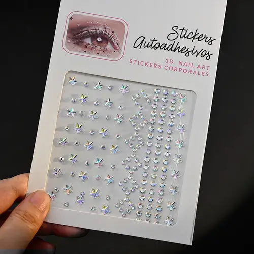 Stargirl Sparkle Gems face stickers featuring iridescent stars and rhinestones for festival glam.