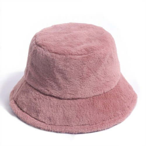 Fuzzy Wuzzy Rave Bucket Hat in soft pink faux fur, perfect for cold weather festivals and stylish night outings.