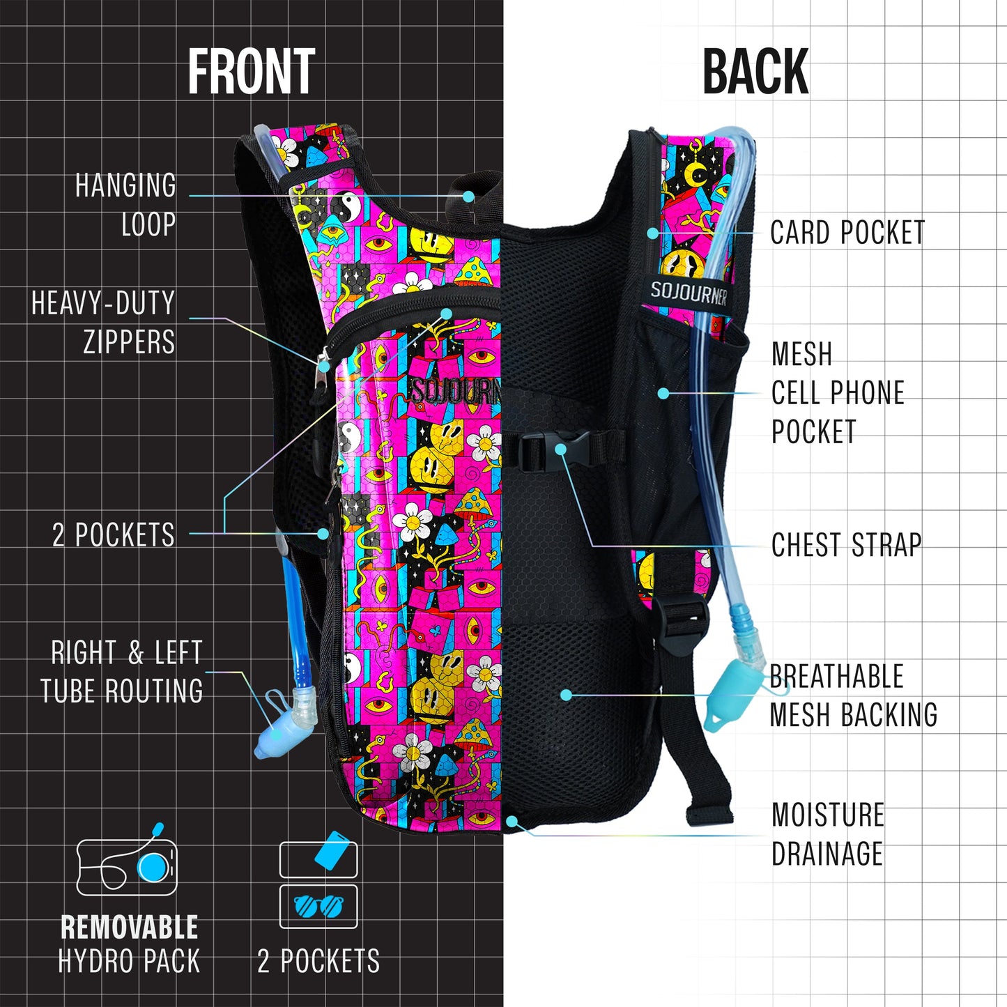 Hype Hydro Reflective Rave Hydration Pack (Small)