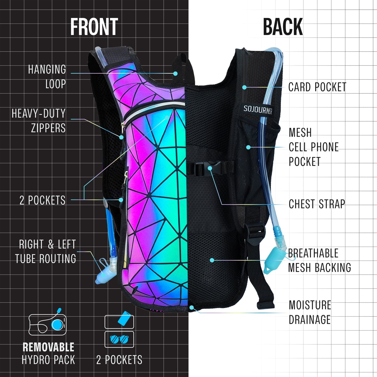 Hype Hydro Reflective Rave Hydration Pack (Small)