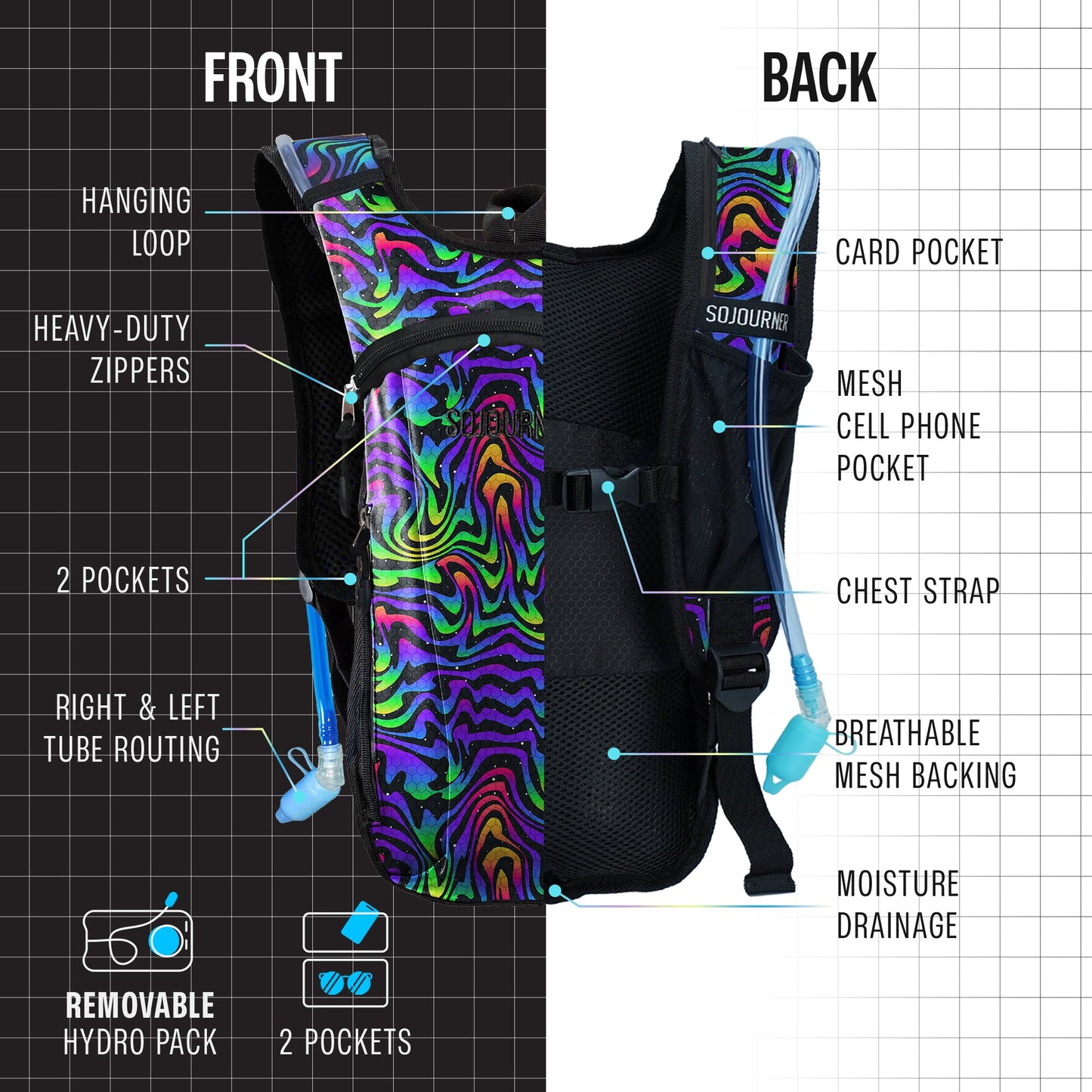 Hype Hydro Reflective Rave Hydration Pack (Small)