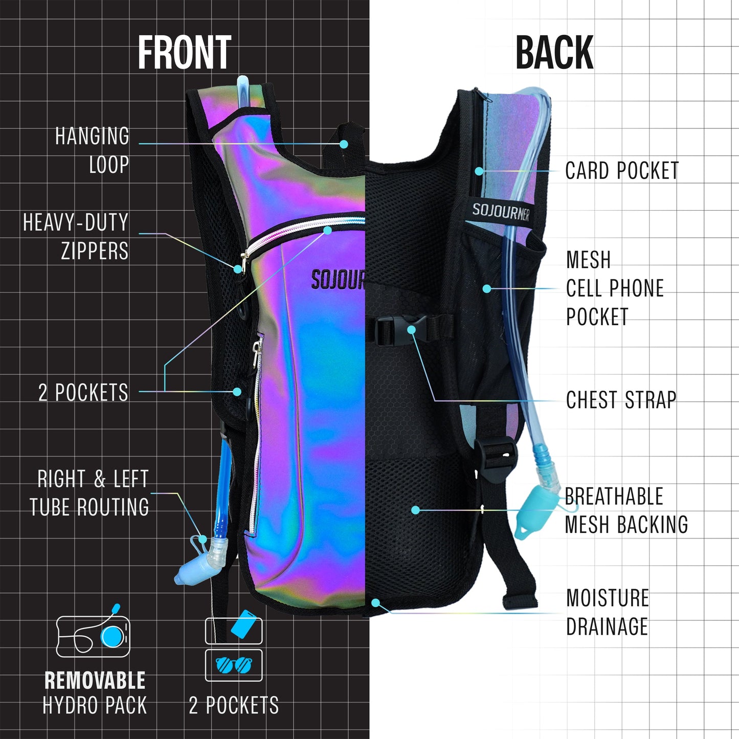 Hype Hydro Reflective Rave Hydration Pack (Small)
