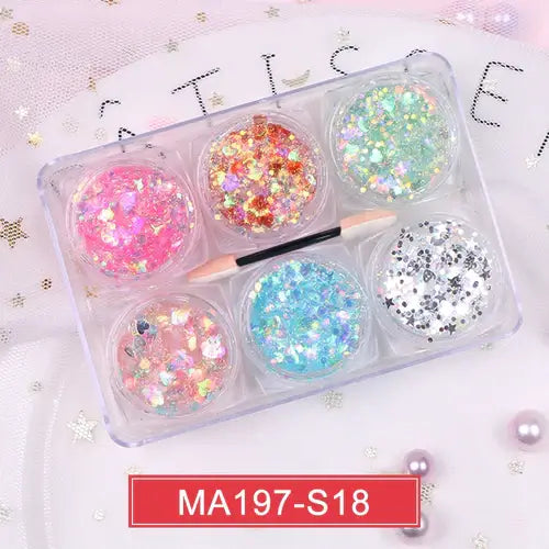 Rave Glow 6-Piece Glitter Gel Set in jars with vibrant colors for festivals and events, featuring a brush.