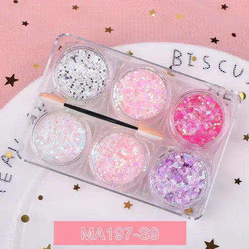 Rave Glow 6-Piece Glitter Gel Set featuring six colorful glitters in jars for festival glam and creativity.