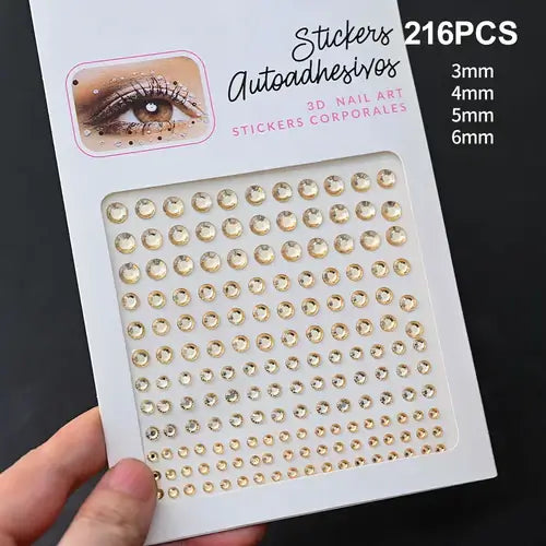 Stargirl Sparkle Gems pack with adhesive rhinestones in various sizes for nail art and decoration.