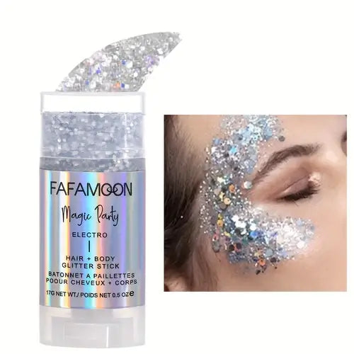 Shimmering Magic Glow Glitter Stick for hair and body application with sparkling effect on skin.