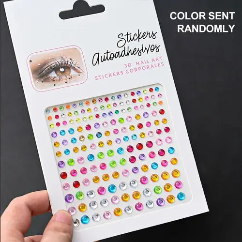 Colorful 3D nail art stickers in various shapes for creative designs and easy application.