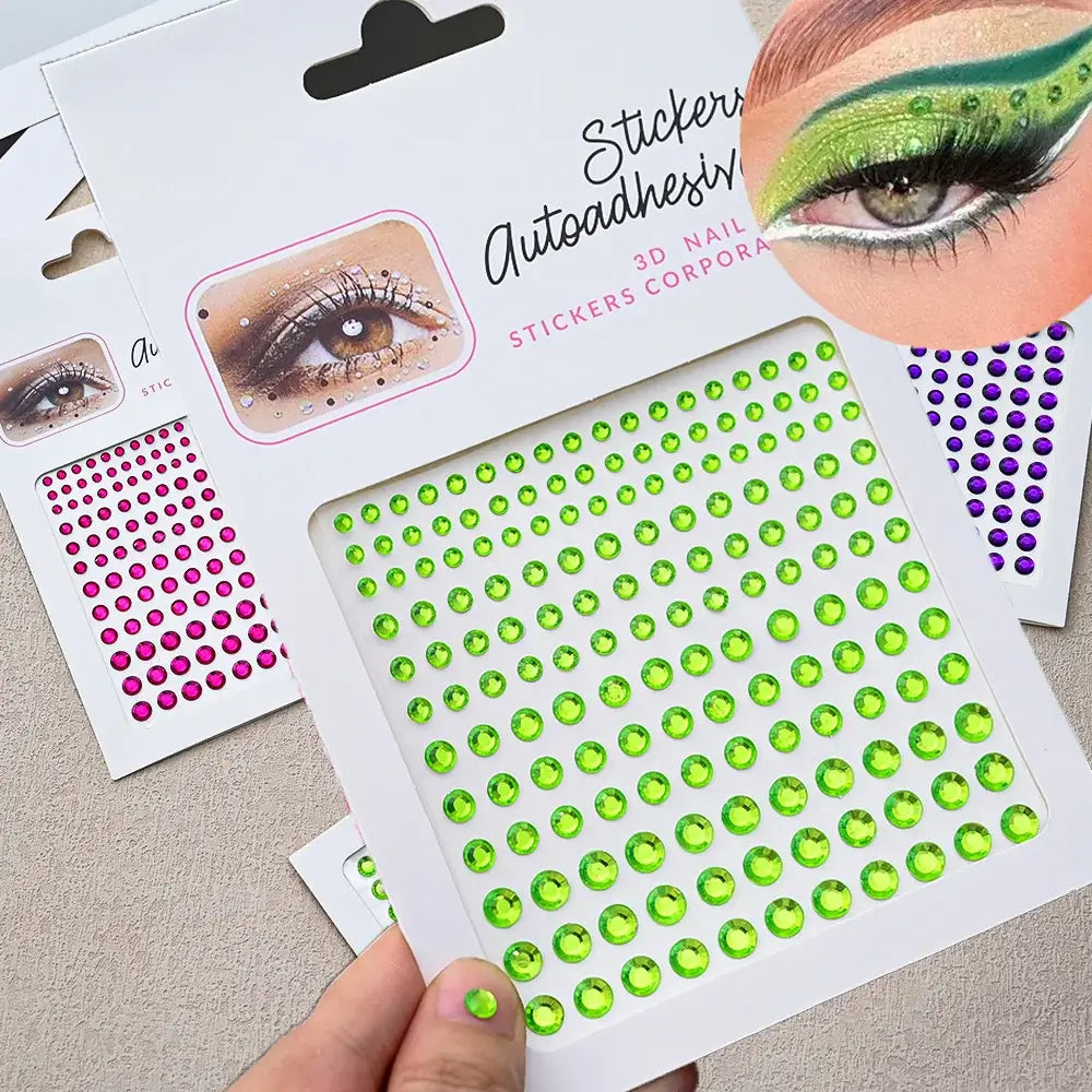 Stargirl Sparkle Gems featuring green 3D nail stickers for festival glam and easy application.