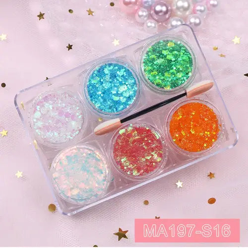 Rave Glow 6-Piece Glitter Gel Set in assorted vibrant colors, perfect for festivals and creative looks.