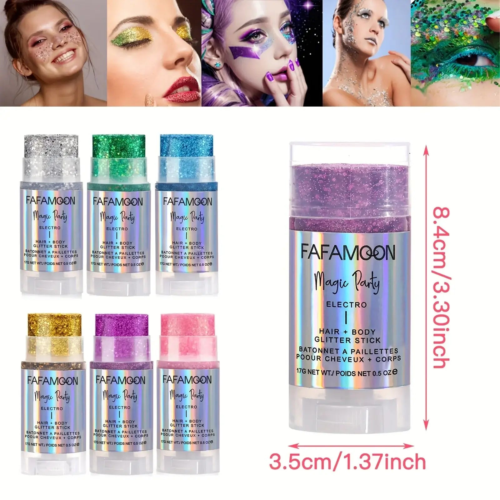 Magic Glow Glitter Stick set in various colors for hair and body shimmer, perfect for festivals and parties.