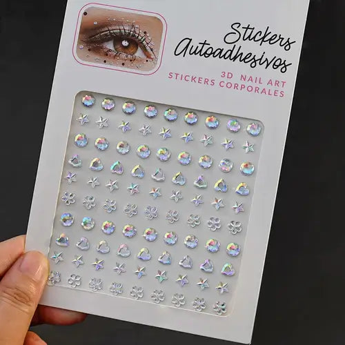 Stargirl Sparkle Gems sheet with iridescent rhinestones in various shapes for festivals and glam.
