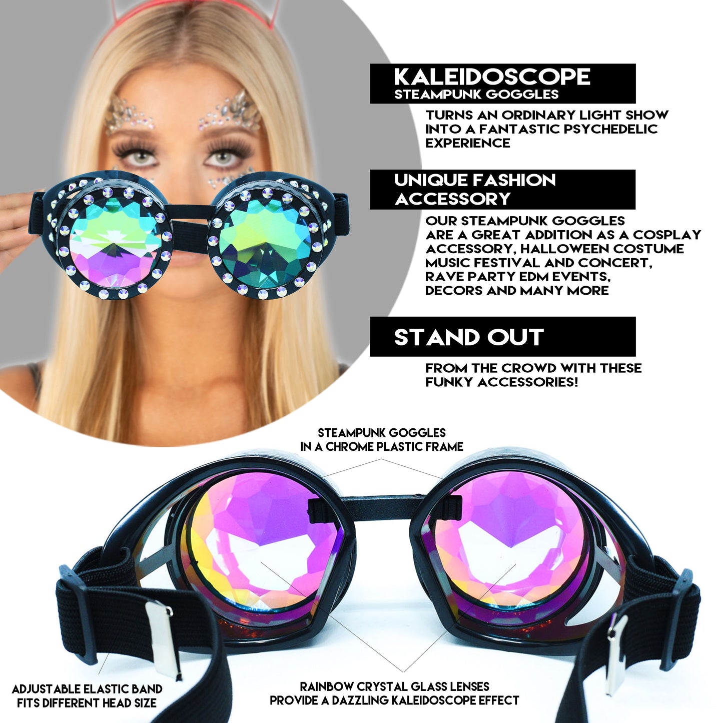 Prism Vision Steampunk Goggles and Kaleidoscope Glasses