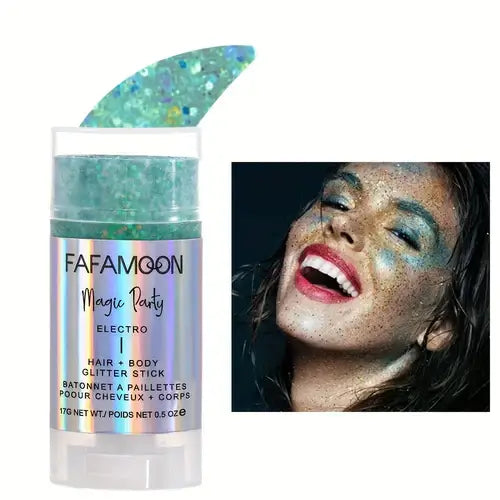 Magic Glow Glitter Stick with shimmering glitter, perfect for vibrant festivals and raves, enhancing face and body sparkle.