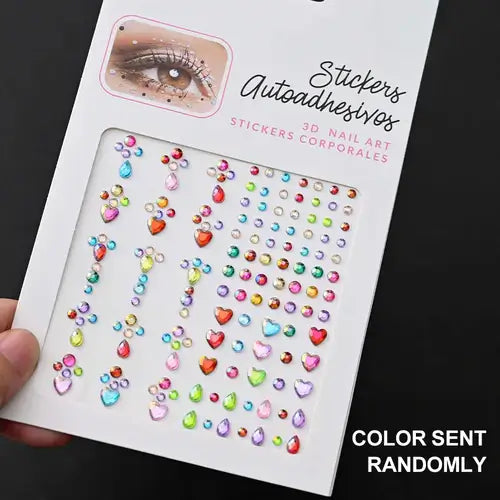 Stargirl Sparkle Gems with various shapes, including hearts and rhinestones for festival glam, color sent randomly.