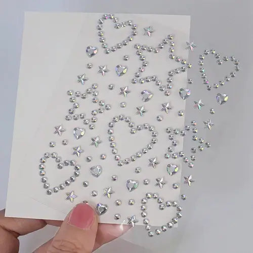 Stargirl Sparkle Gems with iridescent stars and hearts for festival glam and easy application.