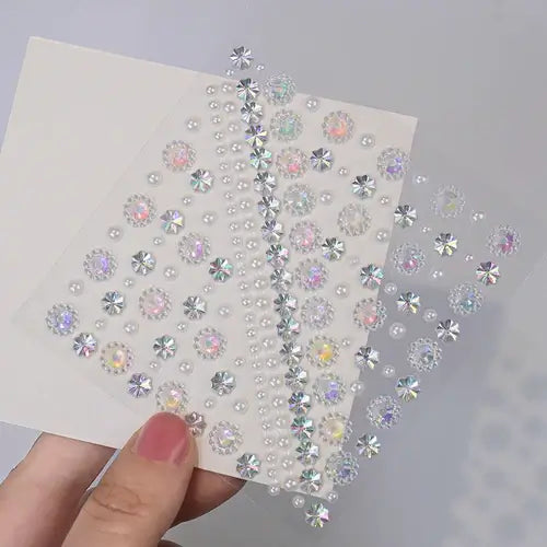 Stargirl Sparkle Gems featuring iridescent rhinestones and pearls in various shapes for festival glam.