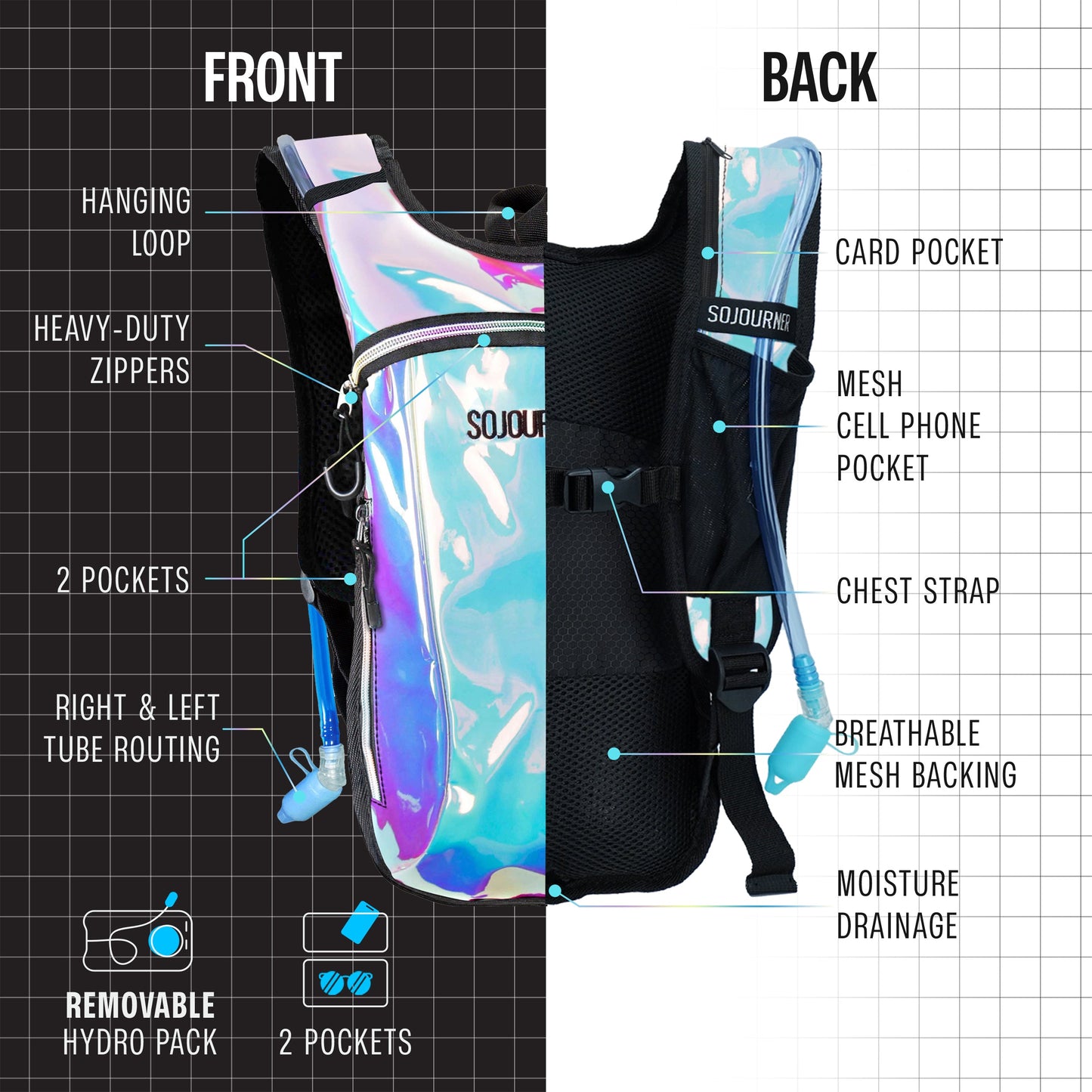 Hype Hydro Reflective Rave Hydration Pack (Small)