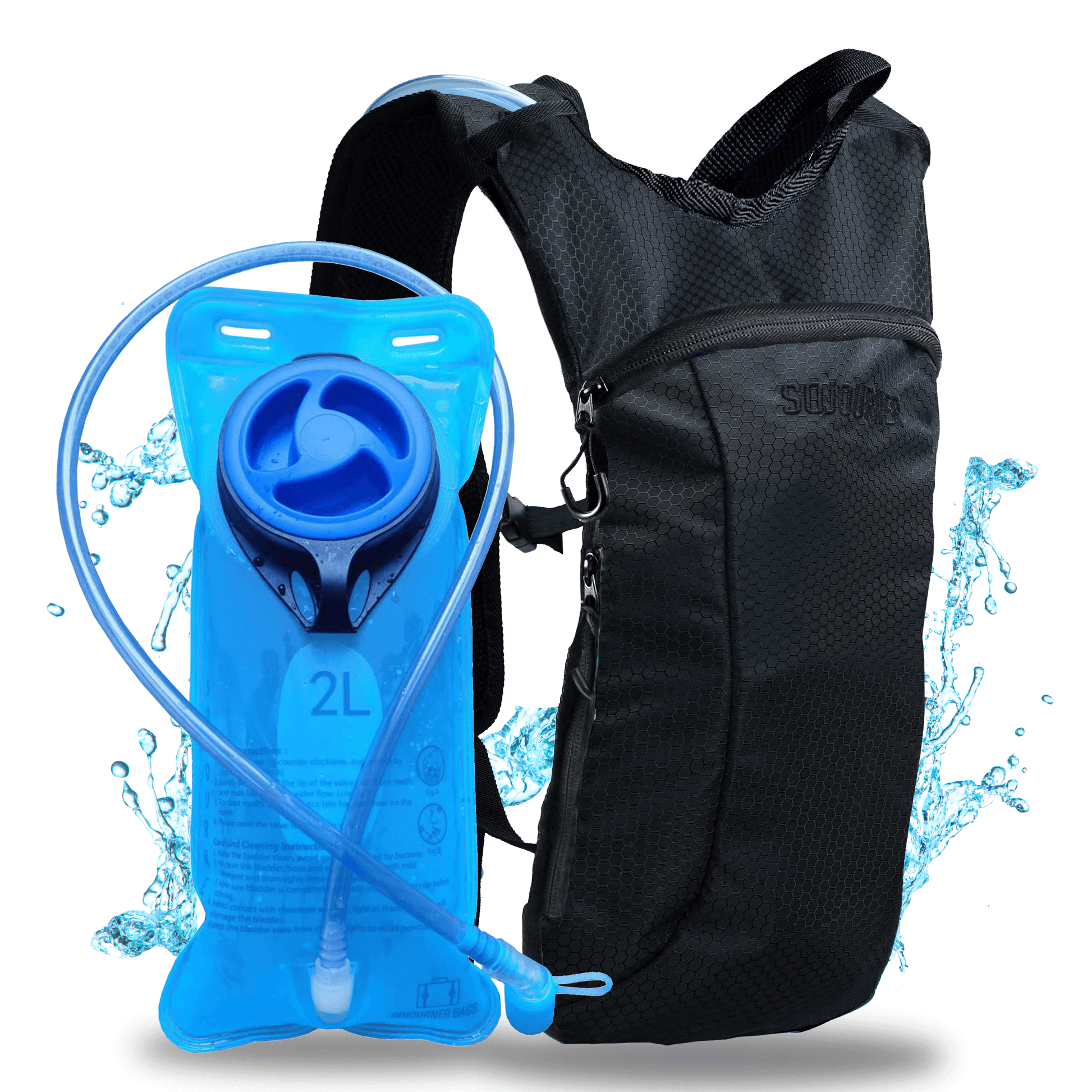 Hype Hydro Reflective Rave Hydration Pack featuring a blue hydration bladder for festivals and outdoor activities.