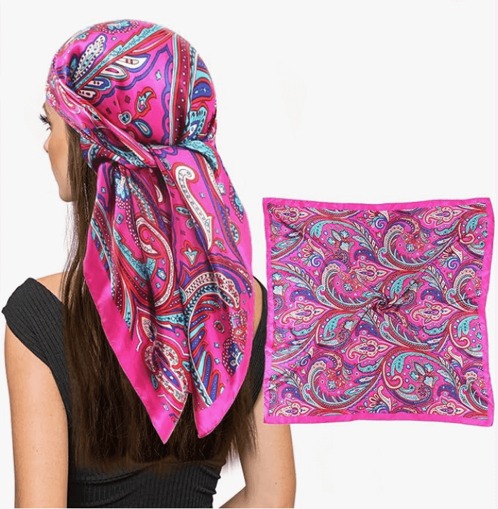 Eclipse Luxe Satin Scarf in vibrant pink paisley design, soft and stylish, perfect for festivals and everyday wear.