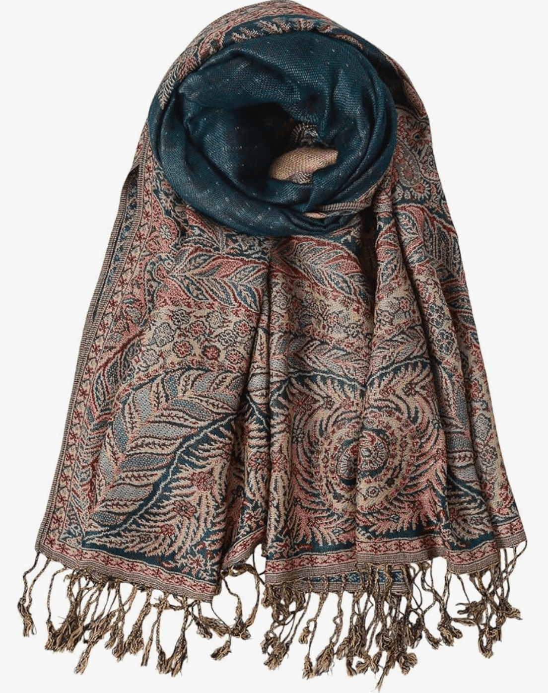 Colorful Eternal Boho Pashmina with intricate patterns and fringe details, perfect for adding elegance to any outfit.